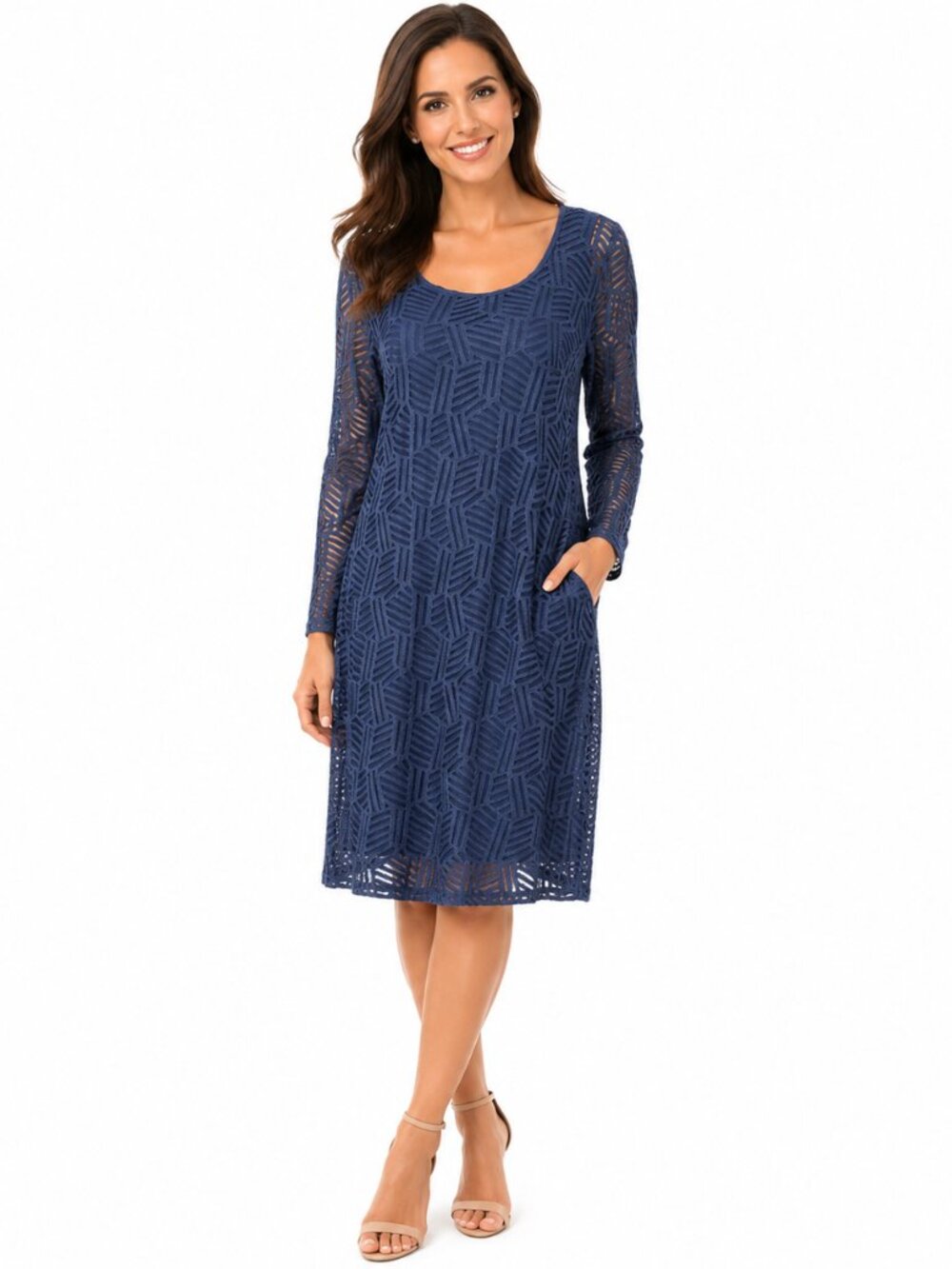 YEST Blue Lace Overlay Romantic Midi Dress Womens 12 Elegant Wedding Guest